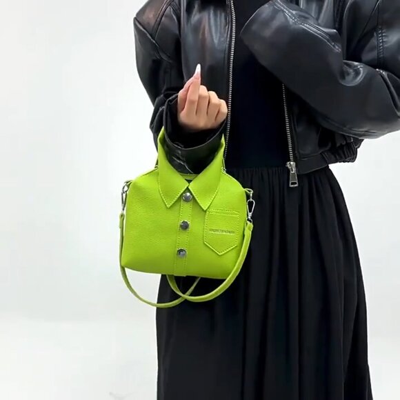 Green Trendy Stylish Shirt-Inspired Handbag or Shoulder Bag w/ Adjustable Strap - Picture 5 of 8